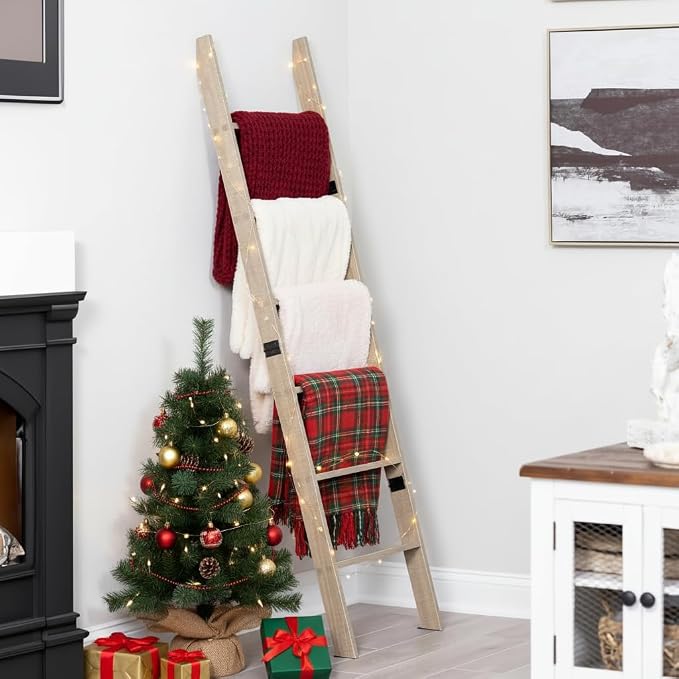 Blanket Ladder for Living Room and Bedroom, 5ft 8 inch, 6-Tier Wall Leaning - Image 9