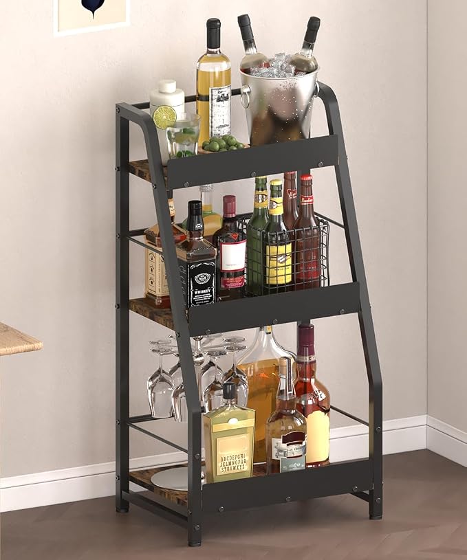 3-Tier Liquor Stand for Home Bar, Trapezoid Freestanding Whisky Bottle Holder by Comzinn