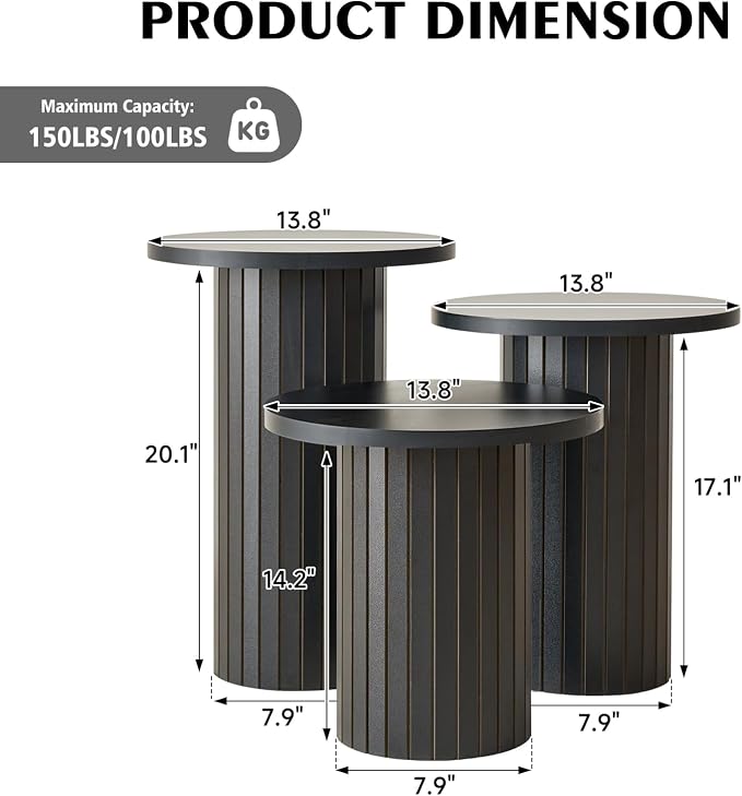 Round Side Tables Set of 3, Circle Modern Fluted Nesting Coffee Table, Accent - Image 2