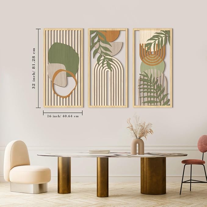 IARTTOP Boho Mid-century Modern Wood Wall Art 16x32 Inch Large Green Abstract - Image 9