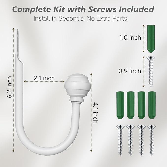 Hion Curtain Holdbacks White 2pcs, Curtain Tiebacks Wall Mounted Curtain Hooks - Image 2