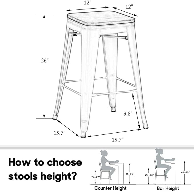 HAOBO Home Modern Industrial Metal Barstool Counter Height Stools Stackable - Image 2