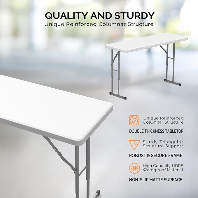 VINGLI 4 FT Narrow Folding Table, Home Work - Image 4