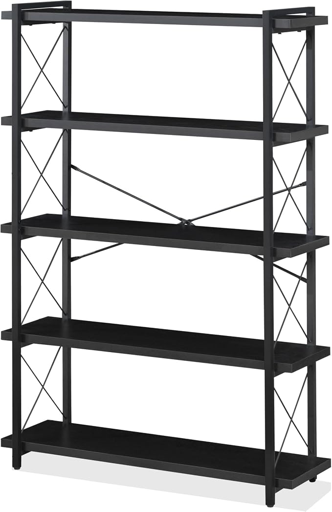 HCHQHS Bookshelf, 5-Tier Industrial Bookcase, Freestanding Tall Bookshelves by HCHQHS