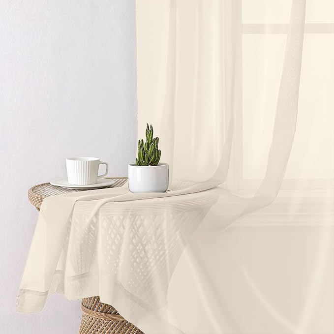 Lecloud Cream Sheer Curtains 96 Inches Long 2 Panels, Elegant Light Filtering - Image 4
