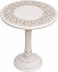Antique White Round Coffee Table – 18x22 Wood Accent Side Table by TheWoodenTown