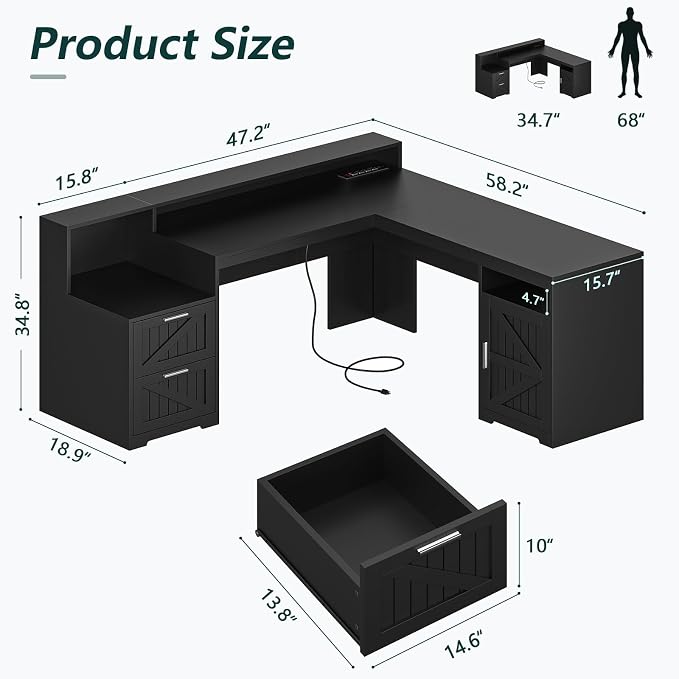 YOMILUVE 63" Farmhouse L Shaped Desk - Image 2