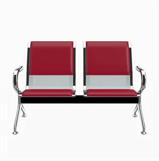 Kinfant 2-Seat PU Leather Waiting Room Bench – Red Reception Chair - Image 8