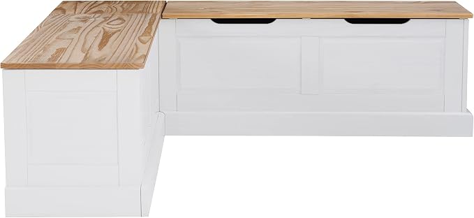 Linon Harris Natural and White Two Tone Backless Corner Breakfast Nook - Image 22