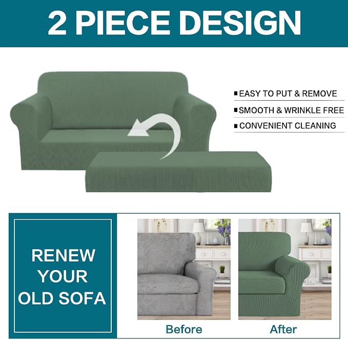 Turquoize Stretch Sofa Slipcover 2 Pieces Sofa Cover Couch Cover - Image 4