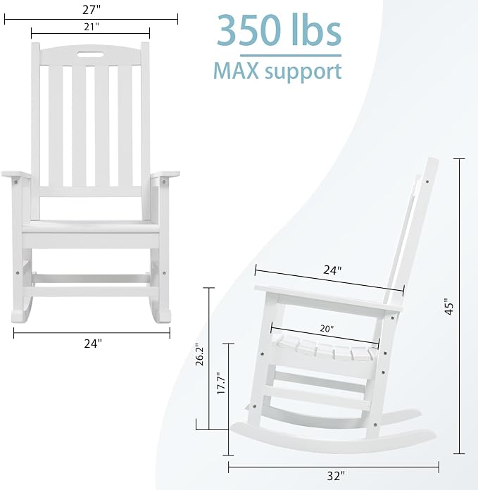 Psilvam Oversized Outdoor Rocking Chair Set of 2, HDPE Porch Rocker - Image 3