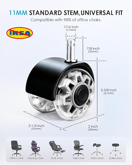 RidRed Office Chair Wheels, Smooth & Quiet Rollerblade Casters Wheels, Heavy - Image 8