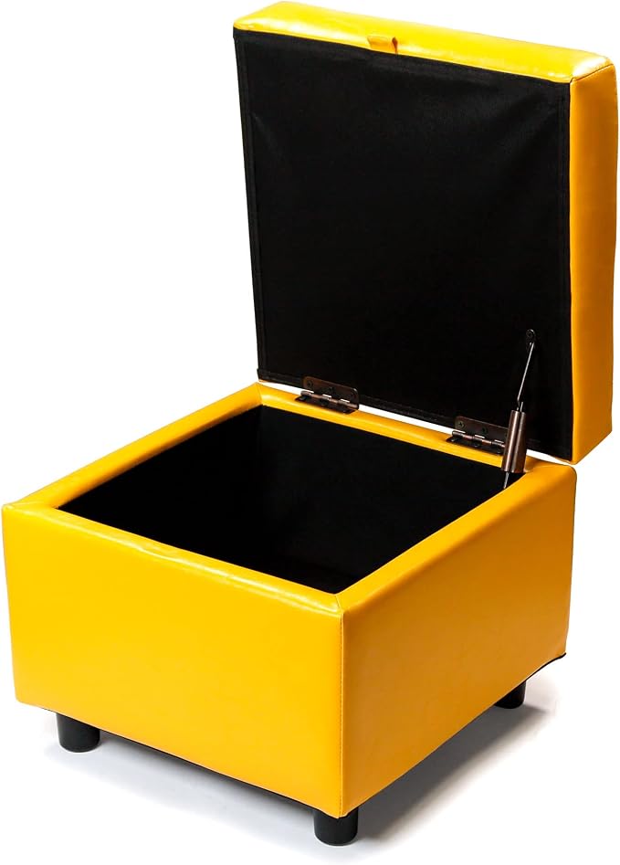 H&B Luxuries Tufted Leather Square Flip Top Storage Ottoman Cube Foot Rest - Image 4