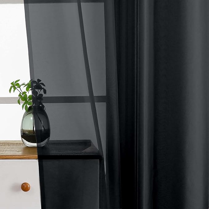 Black Sheer Curtains Tier 30 Inches Length 2 Panels Set, Light Filtering - Image 4