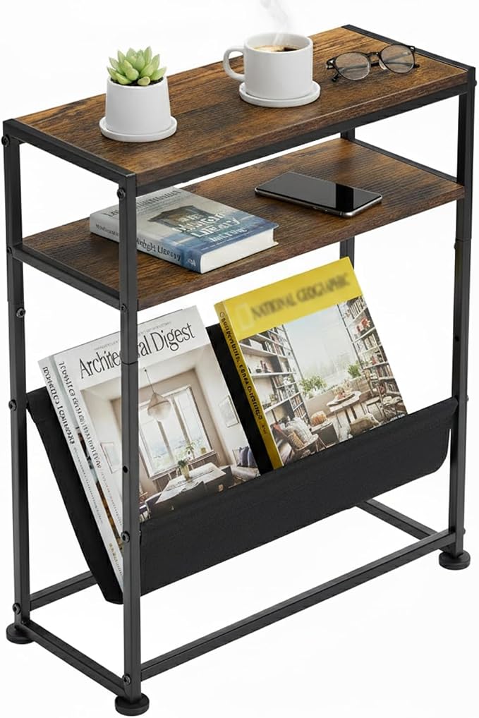 Narrow End Table with Magazine Rack, 2-Tier Slim Side Table by Zexvida