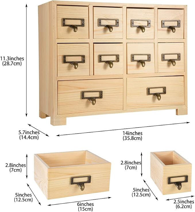 Apothecary Cabinet with 10 Drawers & Labels Rustic Library Card Catalog Cabinet - Image 3