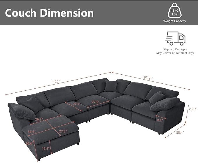 Oversized Modular Sectional Sofa Couch, Large 7 Seater Corner Sofa Modern U - Image 2