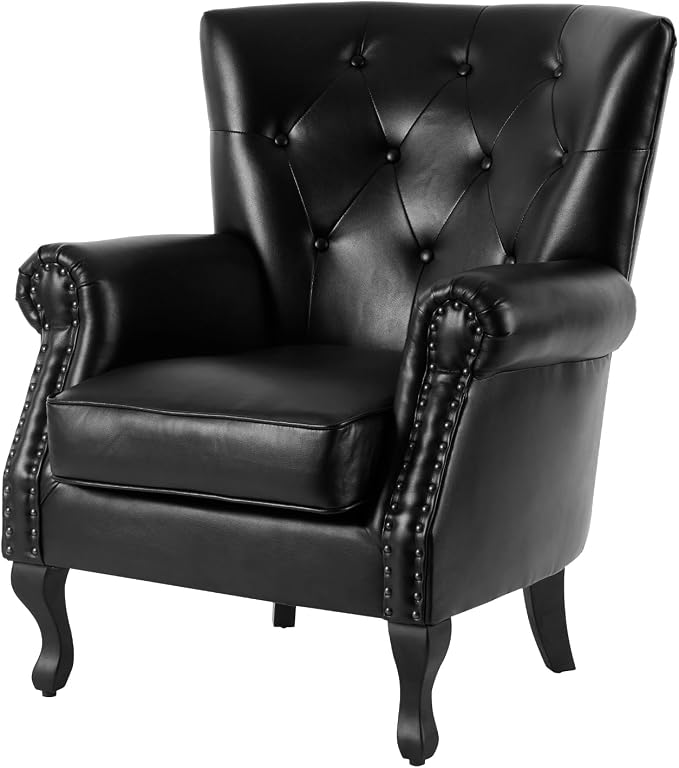 Modern Faux Leather Accent Chair, Upholstered Mid-Century Armchair by LOVSPATIOFURNITURE
