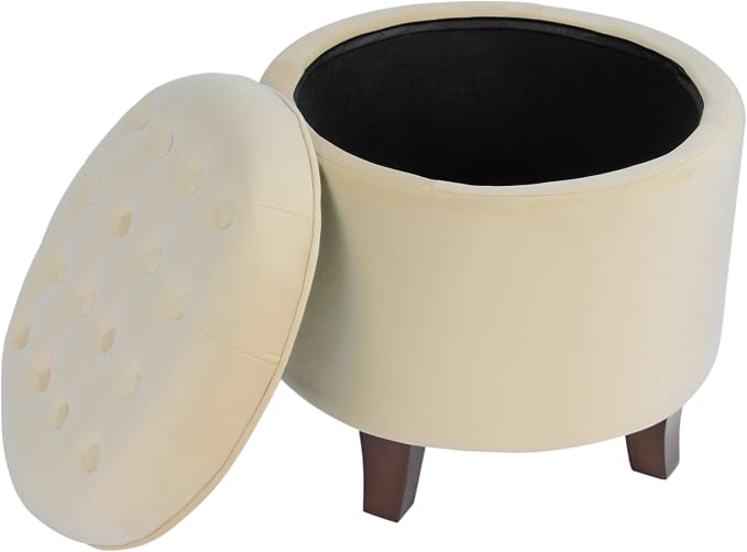 Homepop Home Decor | Upholstered Round Velvet Tufted Foot Rest Ottoman | Ottoman by HomePop