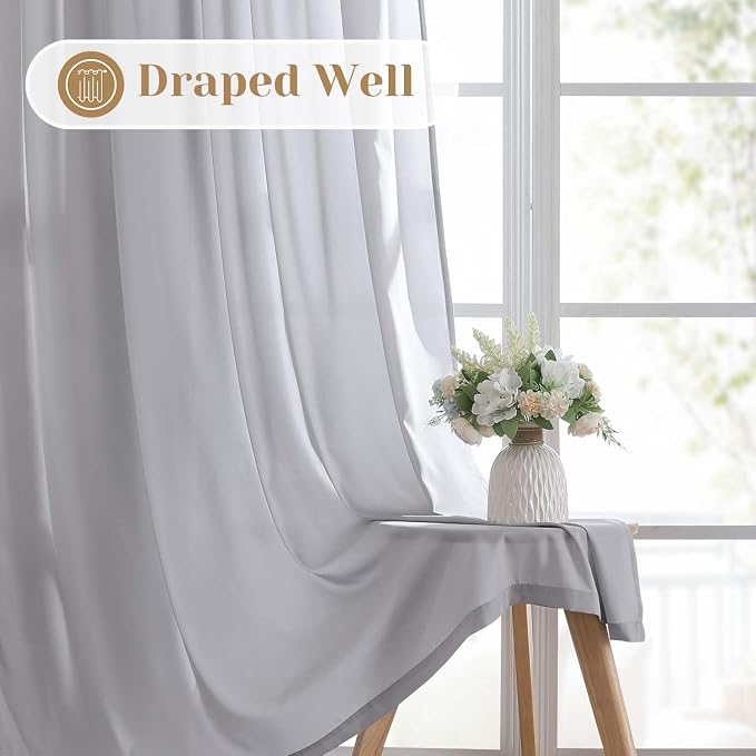 HOMEIDEAS Non-See-Through Light Grey Privacy Sheer Curtains, 52 X 54 Inches - Image 5