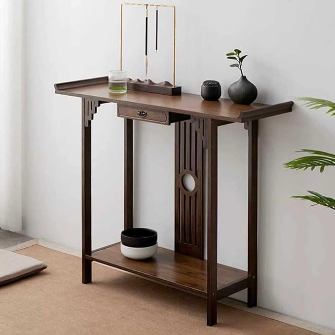 Gdrasuya10 Japanese Style Console Sofa Table, Walnut Bamboo Console Table - Image 4