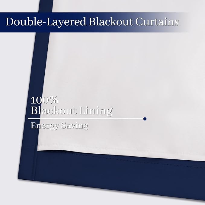 Yakamok Navy Blue 100% Blackout Curtains 96 Inches Long Thermal Insulated - Image 4