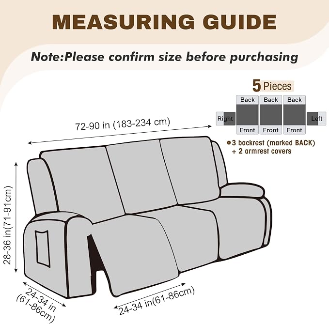 Gennia Recliner Sofa Covers 5 Pieces, Waterproof Sectional Couch Cover Stretch - Image 4