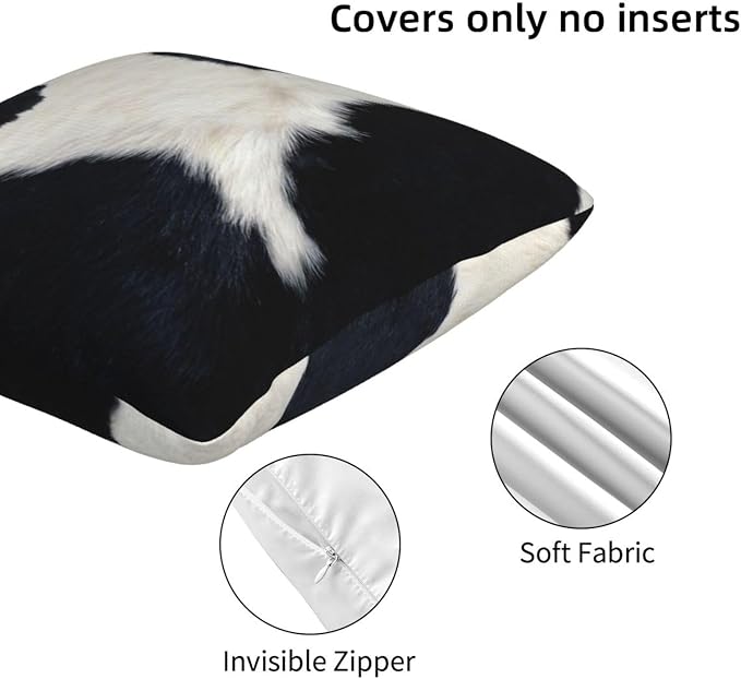 Black and White Western Cow Print Pillow Covers 18x18 Set of 2, Cowhide Accent - Image 4
