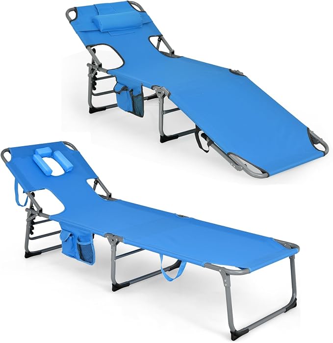 Goplus Tanning Chair, Folding Adjustable Patio Lounge Chair by Goplus