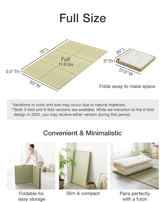 FULI Japanese Tatami Mattress, Foldable Igusa Rush Grass Tatami Rug, Natural - Image 2