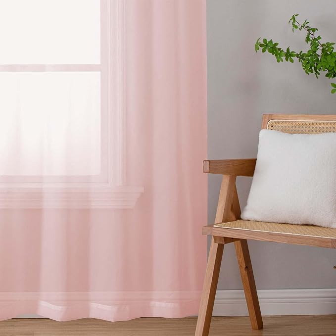 Sheer Blush Curtains for Bedroom Living Room 63 Inch Length 2 Panels, Airy Soft - Image 9