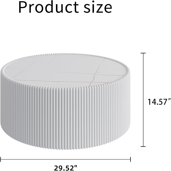 SSLine Round Drum Coffee Table Modern Sintered Stone Top Coffee Table in White - Image 2