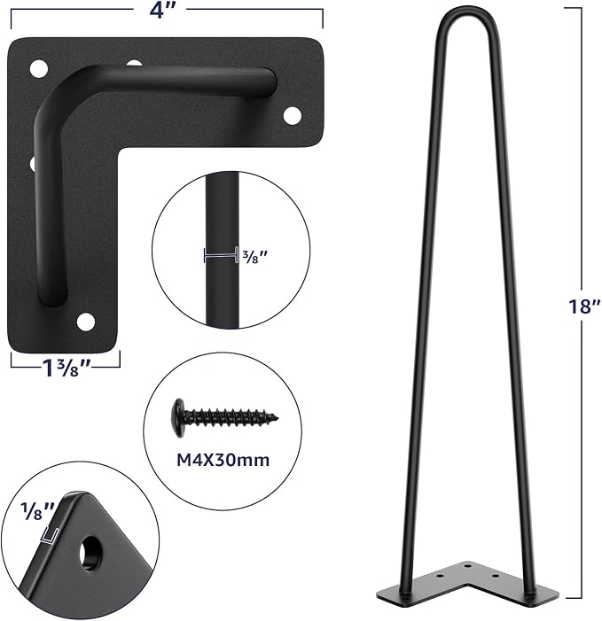 SMARTSTANDARD 18 Inch Heavy Duty Hairpin Furniture Legs, Metal Home DIY Projects - Image 2