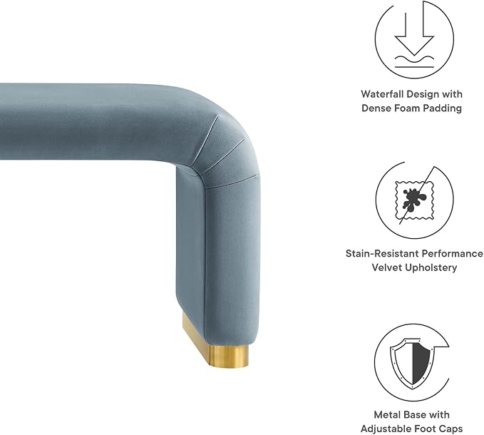 Modway EEI-6734-BRA-CAB Koda Performance Velvet Waterfall Long Bench, Brass - Image 8