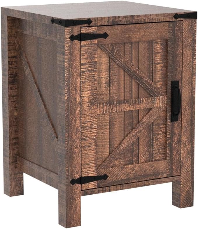 OKD Nightstand w/Charging Station, 18 Inch Farmhouse End Table w/Barn Door and - Image 4