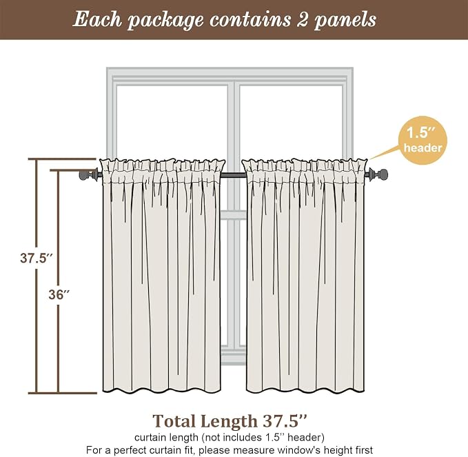 Chyhomenyc Charcoal Grey Semi Sheer Curtains 36 Inch Length, Light Filtering - Image 5