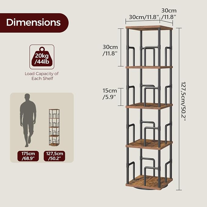 MAHANCRIS 4-Tier Rotating Bookshelf, Freestanding Corner Bookshelf, 360° - Image 3