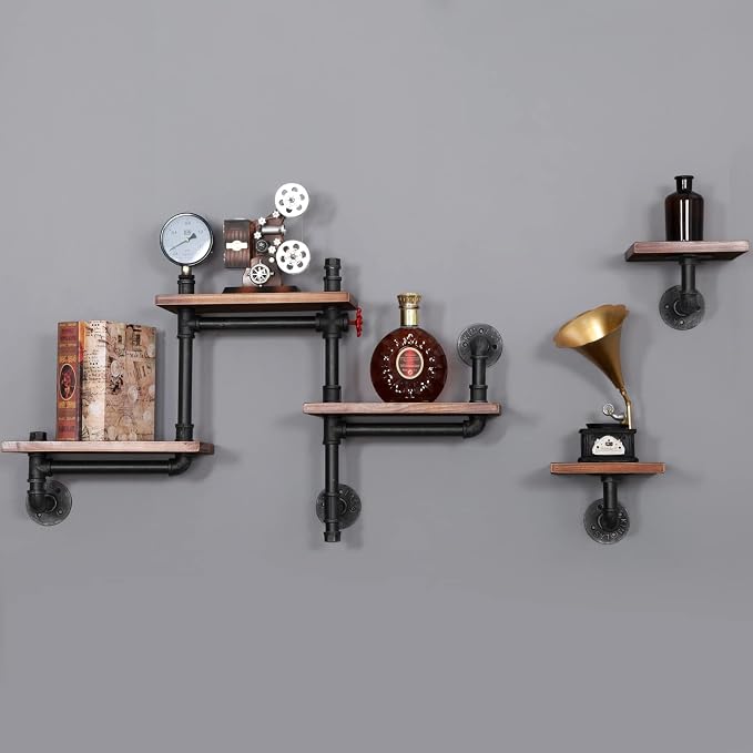 Industrial Rustic Pipe Shelving Floating Shelves Wall Mounted, 5 Laye Modern - Image 6