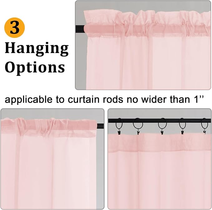 Gwine Blush Pink Sheer Curtains 84 Inches Long 2 Panels Set - Image 4
