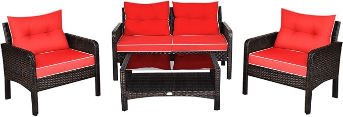 Tangkula 4 Piece Patio Furniture Set, Outdoor Wicker Conversation Set - Image 9