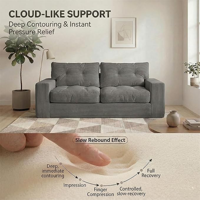 69" Corduroy Loveseat Sofa in a Box, High-Density Foam Couch, No Assembly - Image 6