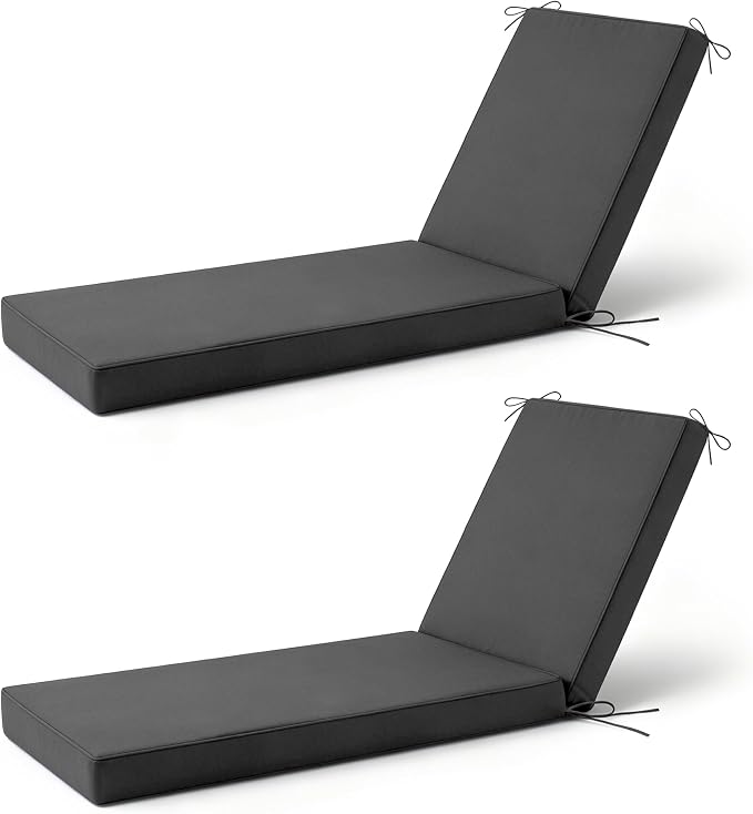2 Pcs Chaise Lounge Cushions Outdoor Set of 2, Outdoor Chaise Cushion by Aegisun