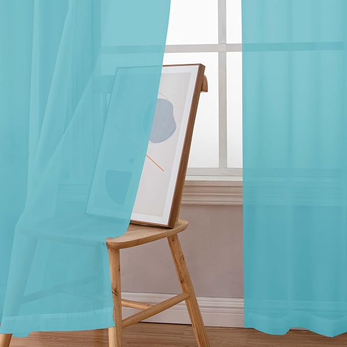 Chyhomenyc Aqua Sheer Curtains 45 Inch Long 2 Panels, Light Filtering Short - Image 2