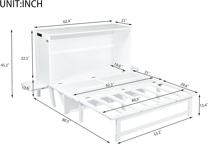 Queen Size Murphy Bed with USB Port and Removable Shelves on Each Side - Image 2