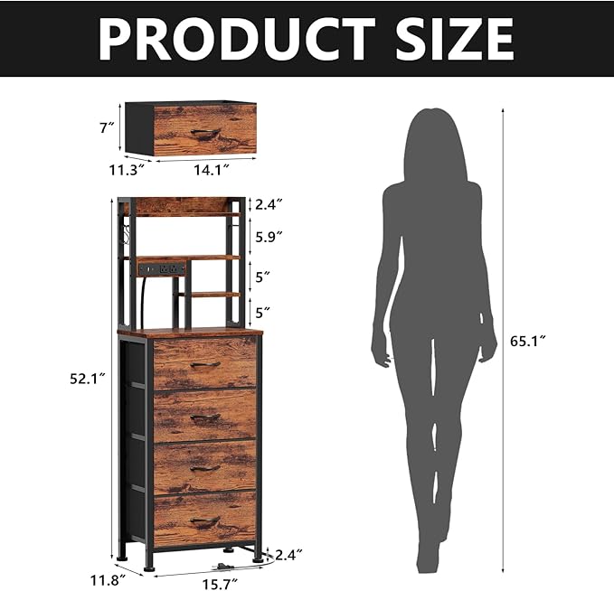 Furnulem Tall Night Stand, LED Nightstand - Image 3