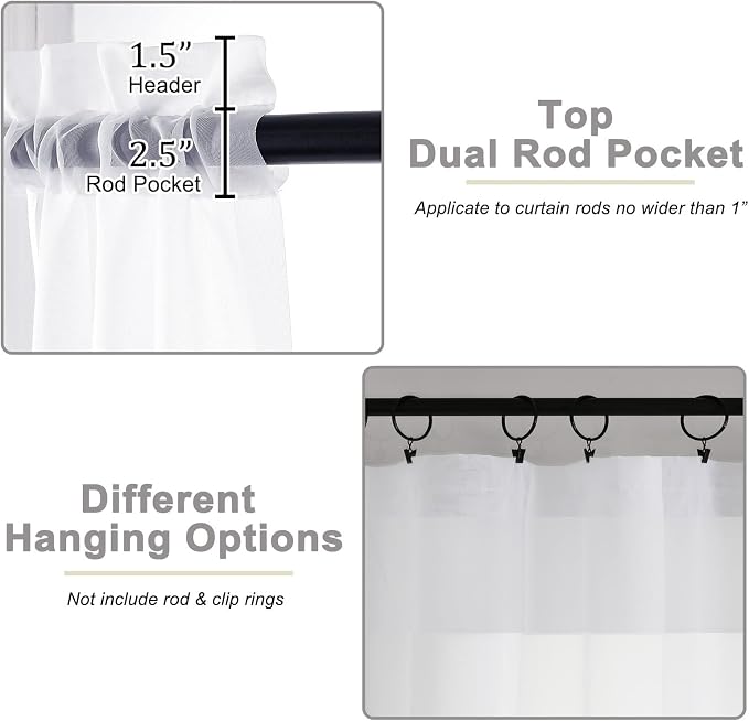 White Sheer Curtains for Bedroom Living Room 45 Inch Length 2 Panels, Soft Airy - Image 4