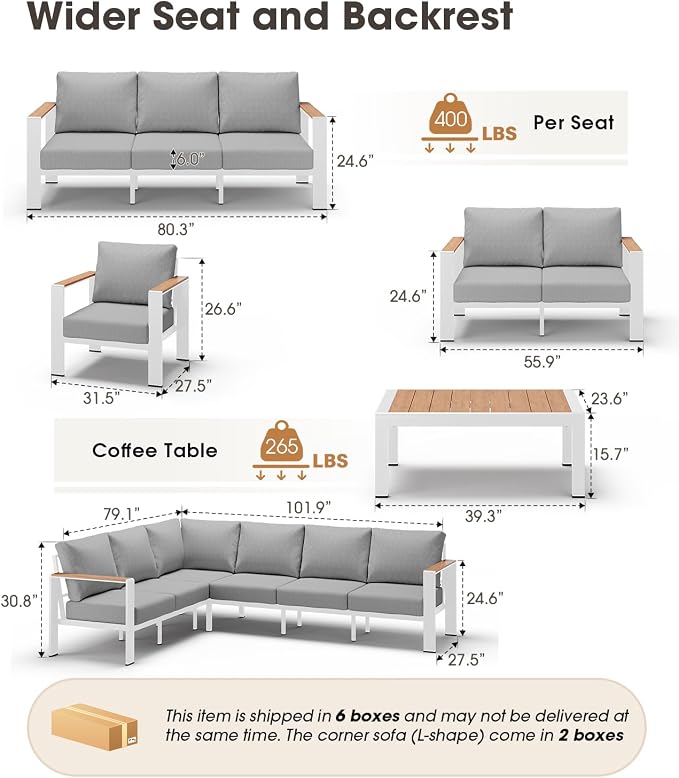 Aluminum Outdoor Patio Furniture Set 11 Seats, Outdoor Sectional Corner Sofa Set - Image 8