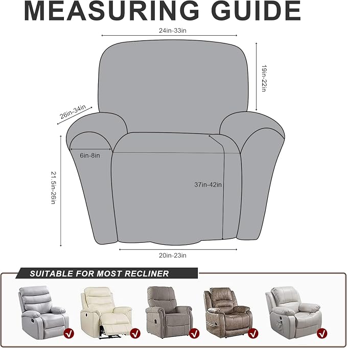 ANARACHON Recliner Chair Covers Leather Look, 4 Pieces Recliner Covers Non Slip - Image 3