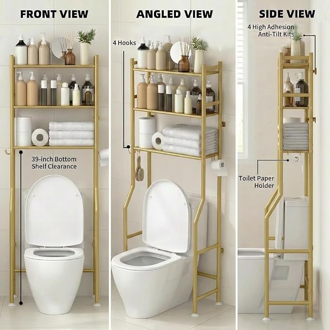 GloTika 3-Tier Over Toilet Storage - 150lb Total Capacity Metal Bathroom - Image 8