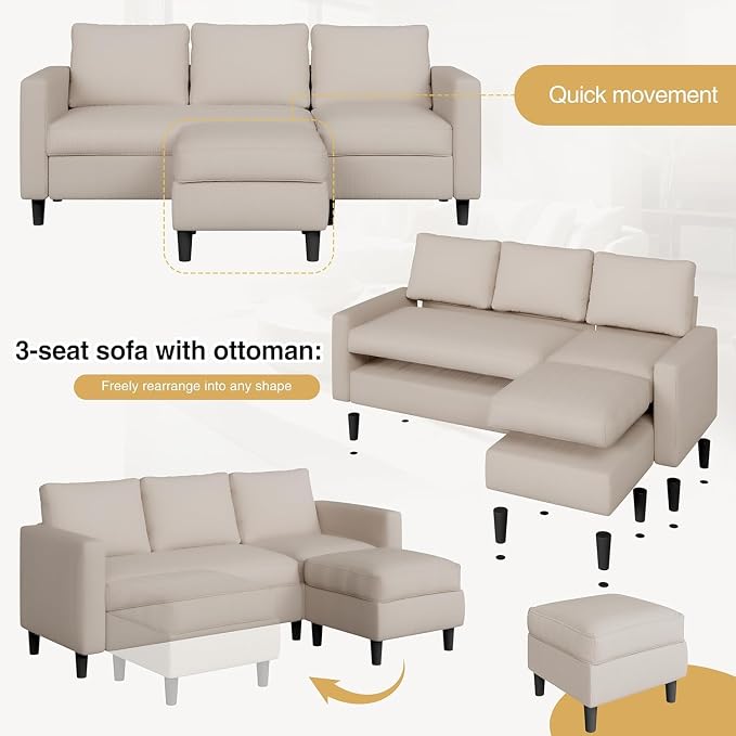 JAMFLY Couches for Living Room, 3-Seat Reversible Sectional Sofa - Image 5